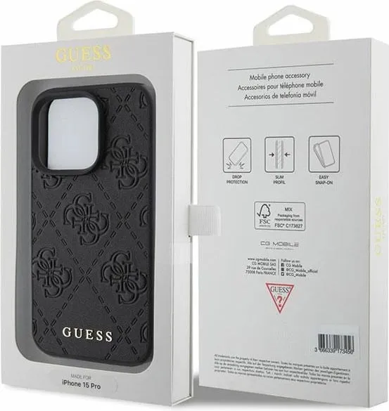 Mbështjellës Guess Leather 4G Stamped për iPhone 15 Pro, i zi - 2