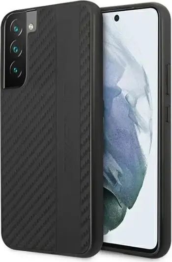 Mbështjellës Mercedes AMG AMHCS22MBLSCA për Samsung Galaxy S22+, hardcase Carbon Stripe&Embossed, i zi