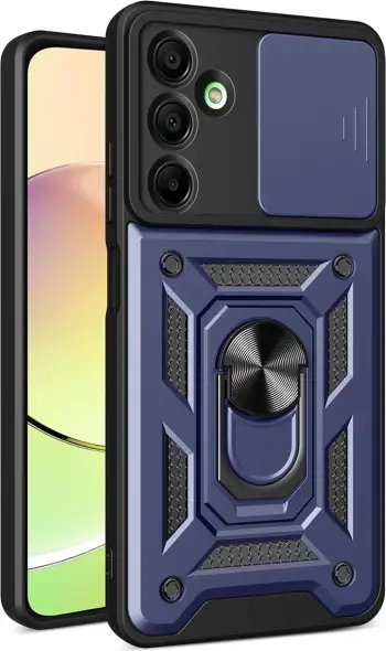 Mbështjellës Hurtel Hybrid Armor Camshield me kapak kamere dhe unazë metalike për Samsung Galaxy A16 / A16 5G, Kaltër