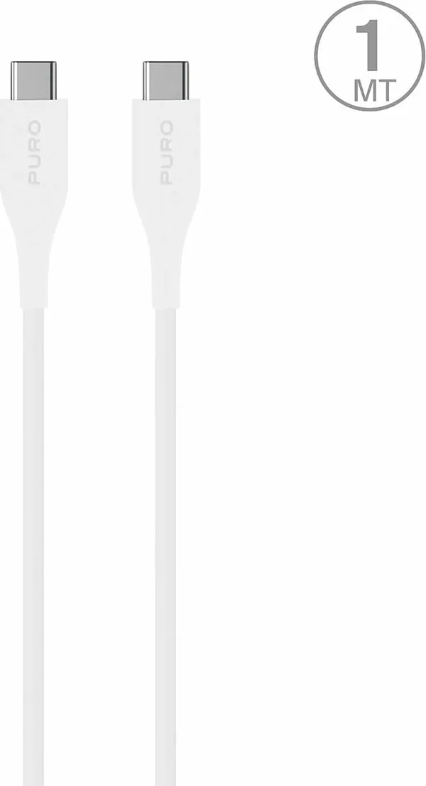 Kabllo USB-C në USB-C Puro Plain, 1m, 2A, Bardhë - 1