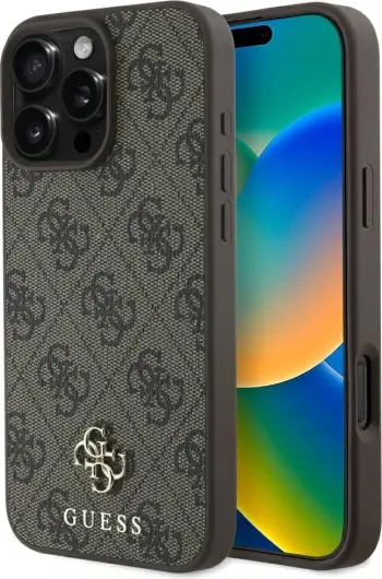 Mbështjellës Guess 4G Small Classic MagSafe për iPhone 16 Pro, Kafe