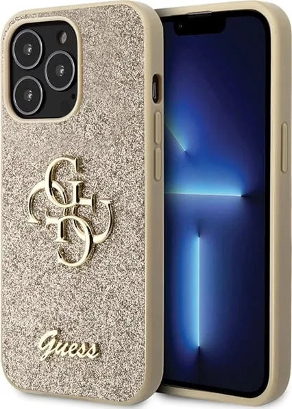 Mbështjellës Guess Glitter Script Big 4G për iPhone 13 Pro Max 6.7", Ari - 1