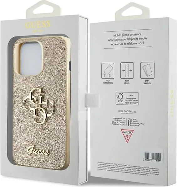 Mbështjellës Guess Glitter Script Big 4G për iPhone 13 Pro Max 6.7", Ari - 3