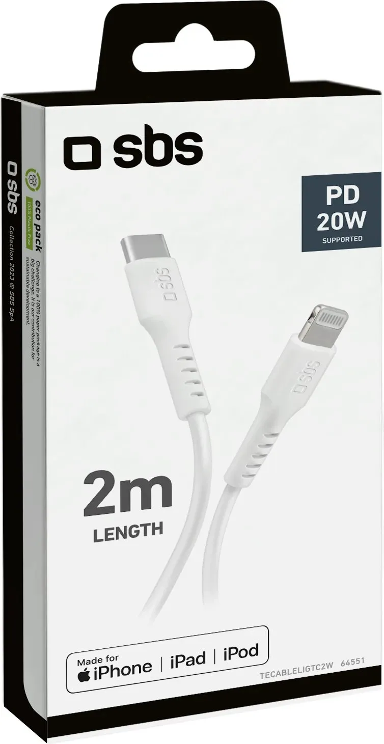 Kabllo USB-C në Lightning SBS TECABLELIGTC2W, 2m, e bardhë - 4