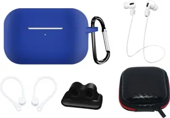 Set mbështjellës silikoni për AirPods Pro 2/1 Hurtel, me karabiner, rrip qafe, mbajtëse për orë, blu