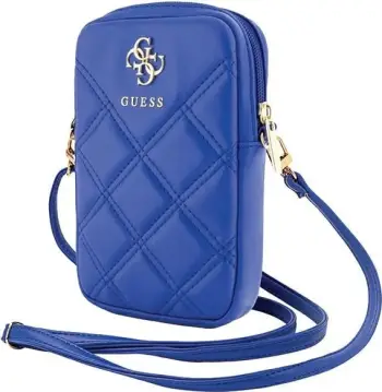 Mbështjellës për celular Guess Zip Quilted 4G, lëkurë artificiale, kaltër