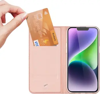 Mbështjellës Dux Ducis Skin Pro për iPhone 15 Plus, me xhep kartelash, rozë