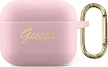Mbulesë silikoni Guess GUA3SSSI Vintage Script për AirPods 3, rozë