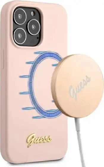 Mbështjellës Guess GUHMP13XLSLMGLP për iPhone 13 Pro Max 6.7", silikon, MagSafe, rozë e çelur