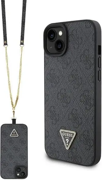 Mbështjellës Guess Crossbody 4G Metal Logo për iPhone 15/15 Plus, i zi, me rrip