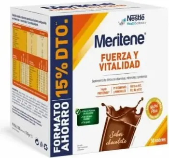 Suplement ushqimor Meritene Strength and Vitality shije çokollate 30 bustina