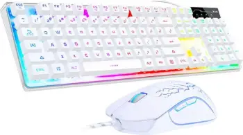 Set tastierë + maus MageGee K1, me kabllo, RGB, 104 taste, DPI 3200, Bardhë