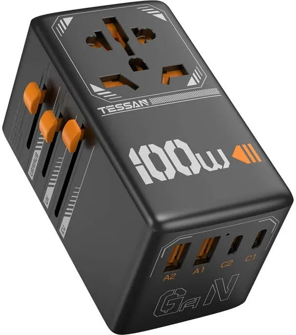 Adapter udhëtimi Tessan TS-WTA04, universal, 100W, 4x USB, i zi - 2