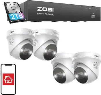 Set kamerash IP ZOSI C225, 4 copë, WiFi, 5MP, NVR 8 kanale, HDD 2TB, Bardhë