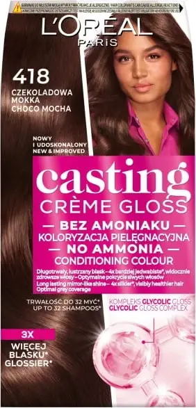 Bojë flokësh L’Oréal Paris Casting Creme Gloss 418, Chocolate Mocha, pa amoniak