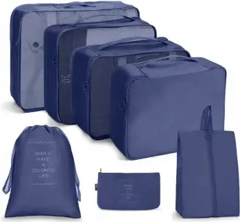 Set organizuesish udhëtimi, 7 në 1, për valixhe, blu