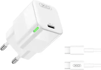 Karikues muri XO CE06, 30W, USB-C, me kabllo USB-C, bardhë