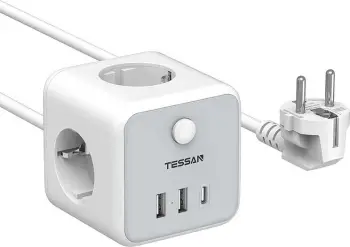 Kasë Tessan TS-301-C-GR, 3x AC, 3x USB-A, 2m, Bardhë