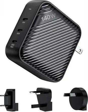 Karikues rrjeti INVZI GanHub, 3x USB-C, 140W, me përshtatës EU/UK/AU/US, i zi