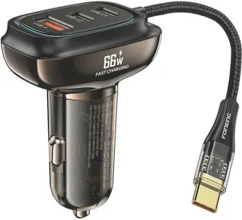 Karikues veture Foneng C20, 3 porta (1x USB-A, 2x USB-C), 66W, me kabllo USB-C