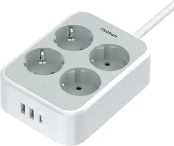 Prizë elektrike Tessan TS-PS01DE00, 4 dalje AC, 3 porta USB, 2m, Bardhë