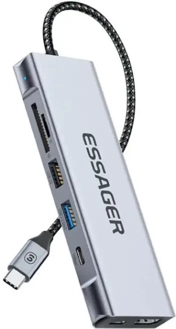 Kasë docking Essager EHB08-QK0G-Z, HDMI, 2xUSB-A, SD/TF card, Gri