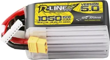 Bateri LiPo Tattu R-Line Version 5.0, 1050mAh, 29.6V, 8S, 150C, XT60
