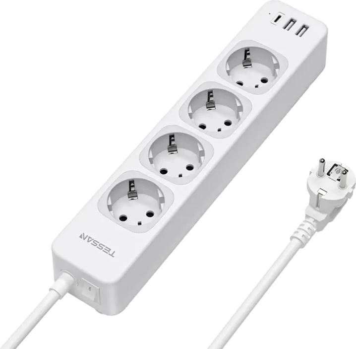 Kasë Tessan TS-307-C, 4x AC, 2x USB-A, 1x USB-C, 2m, e bardhë - 1
