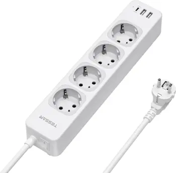 Kasë Tessan TS-307-C, 4x AC, 2x USB-A, 1x USB-C, 2m, e bardhë