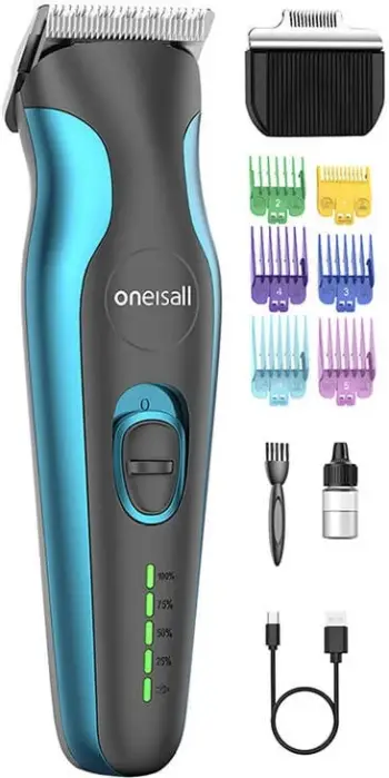 Makinë rroje për kafshë Oneisall DTJ-002, pa kabllo, 2500 mAh, 2 shpejtësi, 6 krehra, zi/blu