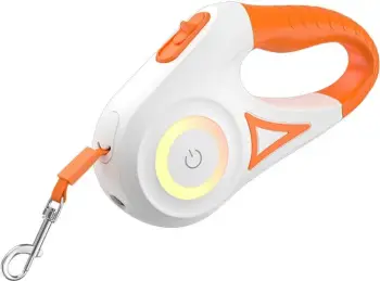 Litar automatik për qen/mace Rojeco RQYS-04, 5m, me LED, portokalli dhe bardhë
