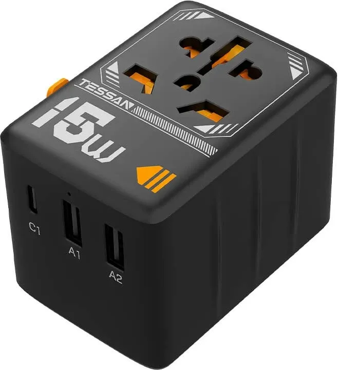Adapter udhëtimi Tessan WTA-01, 2x USB-A, 1x USB-C, 2500W, argjend - 2