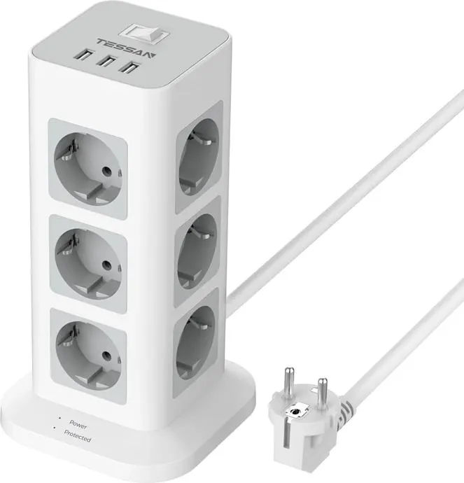 Kasë Tessan TS-TPS04-DE, 12 Schuko, 3 USB, 2m, e bardhë - 1
