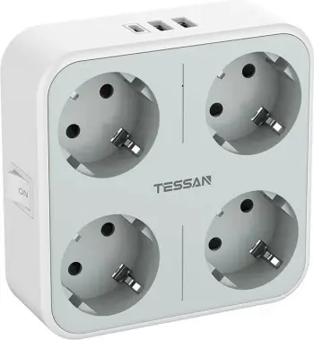 Prizë muri Tessan TS-302-DE-C me 4 dalje Schuko dhe 3 porta USB, Bardhë