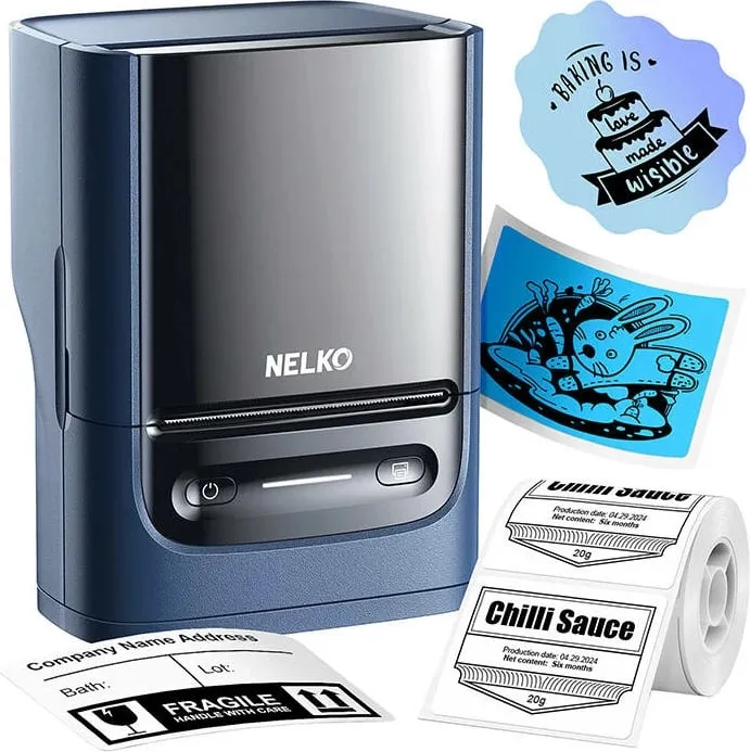 Printer etiketa termik Nelko PM220, Bluetooth, 1200 mAh, Kaltër - 3
