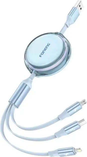 Kabllo 3-në-1 Foneng X113, 1.1m, Blu