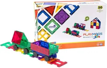 Set lodrash magnetike Playmags 3D Train, 50 pjesë, shumëngjyrëshe