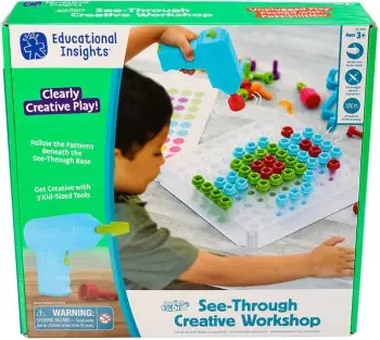 Set ndërtimi kreativ Learning Resources EI-4114 Design & Drill, për fëmijë 3+, transparent