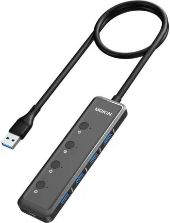 HUB USB 5-në-1 MOKiN MOUC5708, 4xUSB-A 3.0, 1xUSB-C DC, i zi