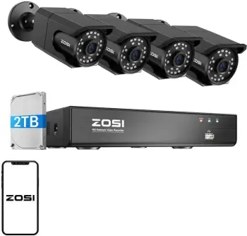 Set kamerash IP ZOSI C105, 4 copë, 8MP, WiFi, regjistrues me HDD 2TB, i zi