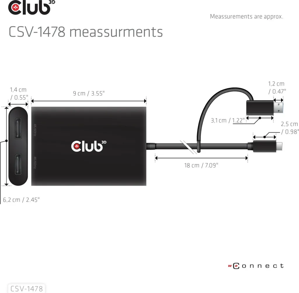 Adapter Club3D USB-C/USB-A në 2x DisplayPort 4K, i zi - 12