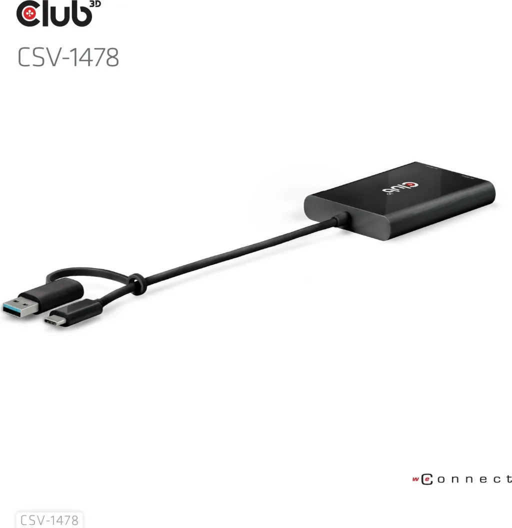 Adapter Club3D USB-C/USB-A në 2x DisplayPort 4K, i zi - 15