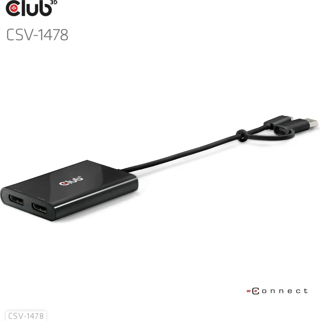 Adapter Club3D USB-C/USB-A në 2x DisplayPort 4K, i zi - 4