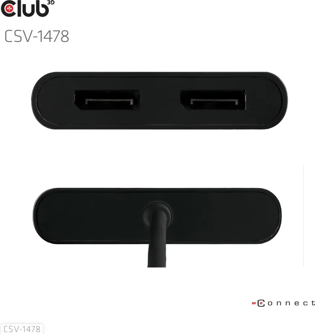 Adapter Club3D USB-C/USB-A në 2x DisplayPort 4K, i zi - 5
