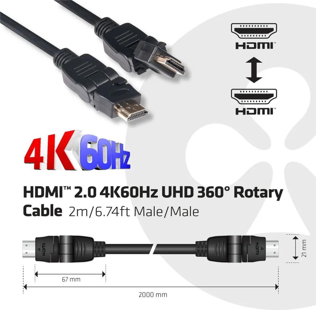 Kabllo HDMI Club3D 2.0, 2m, rrotulluese, e zezë - 12