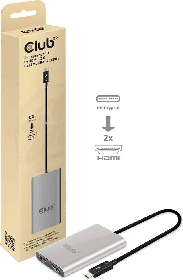 Adapter Thunderbolt 3 në 2x HDMI Club3D, 4K@60Hz, argjendtë - 3