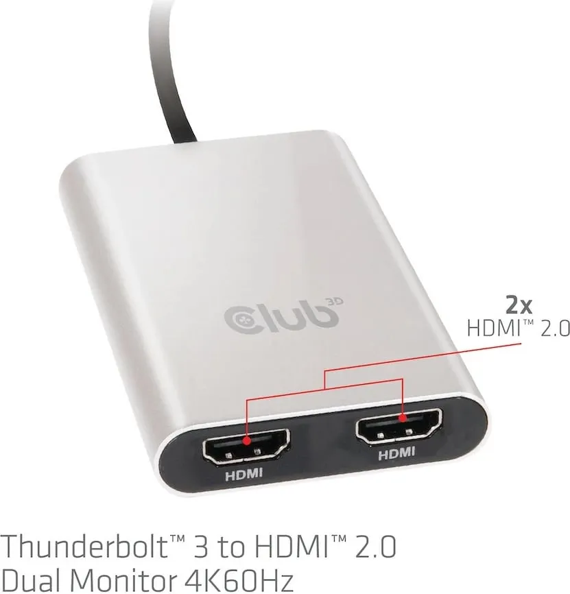 Adapter Thunderbolt 3 në 2x HDMI Club3D, 4K@60Hz, argjendtë - 4