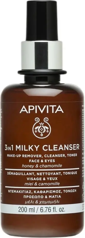 Pastrues qumështi fytyre dhe sysh për femra Apivita 3in1 Milky Cleanser Face &amp; Eyes, 200ml