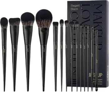 Set brushash për grim JESSUP T336 për femra, e zezë matte, 14 copë