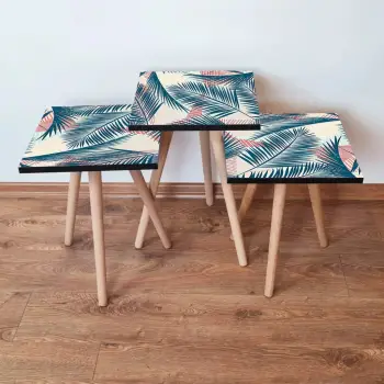 Set tavolinash ndihmëse, 3 copë, Skye Decor, 3Shp208, ngjyrë blu e errët, salmon, krem